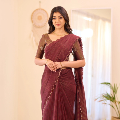 Maheshwari Cotton Saree – Subtle Striped Weave